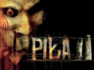 saw 2, text, finger, Mask