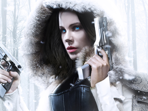 Underworld: Blood Wars, Selene, Eyes, Pistols, Blue, movie, Kate Beckinsale, hood