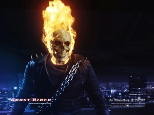 chain, Town, skull, burns, Ghost Rider