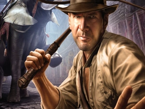 a man, Elephant, Indiana Jones, Hat
