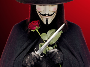 rose, dagger, Mask, V For Vendetta, a man