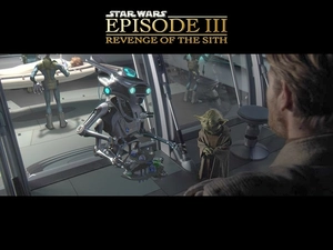 Star Wars, a man, Yoda, Robot