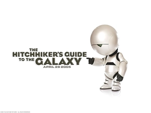 Hitchhikers Guide To The Galaxy, Robot, background, text