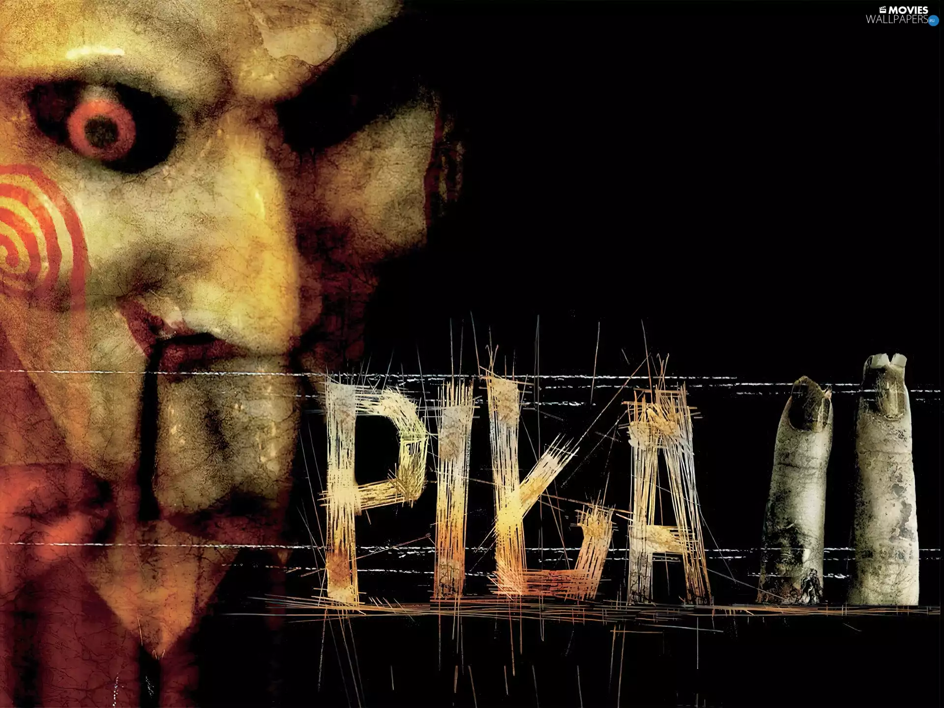 saw 2, text, finger, Mask