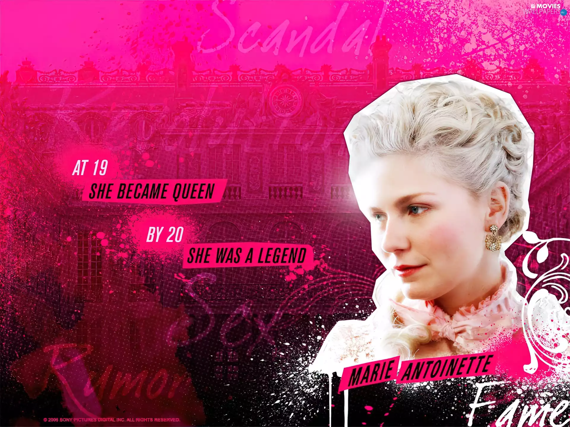 Pink, background, Kirsten Dunst, head-dress, Marie Antoinette
