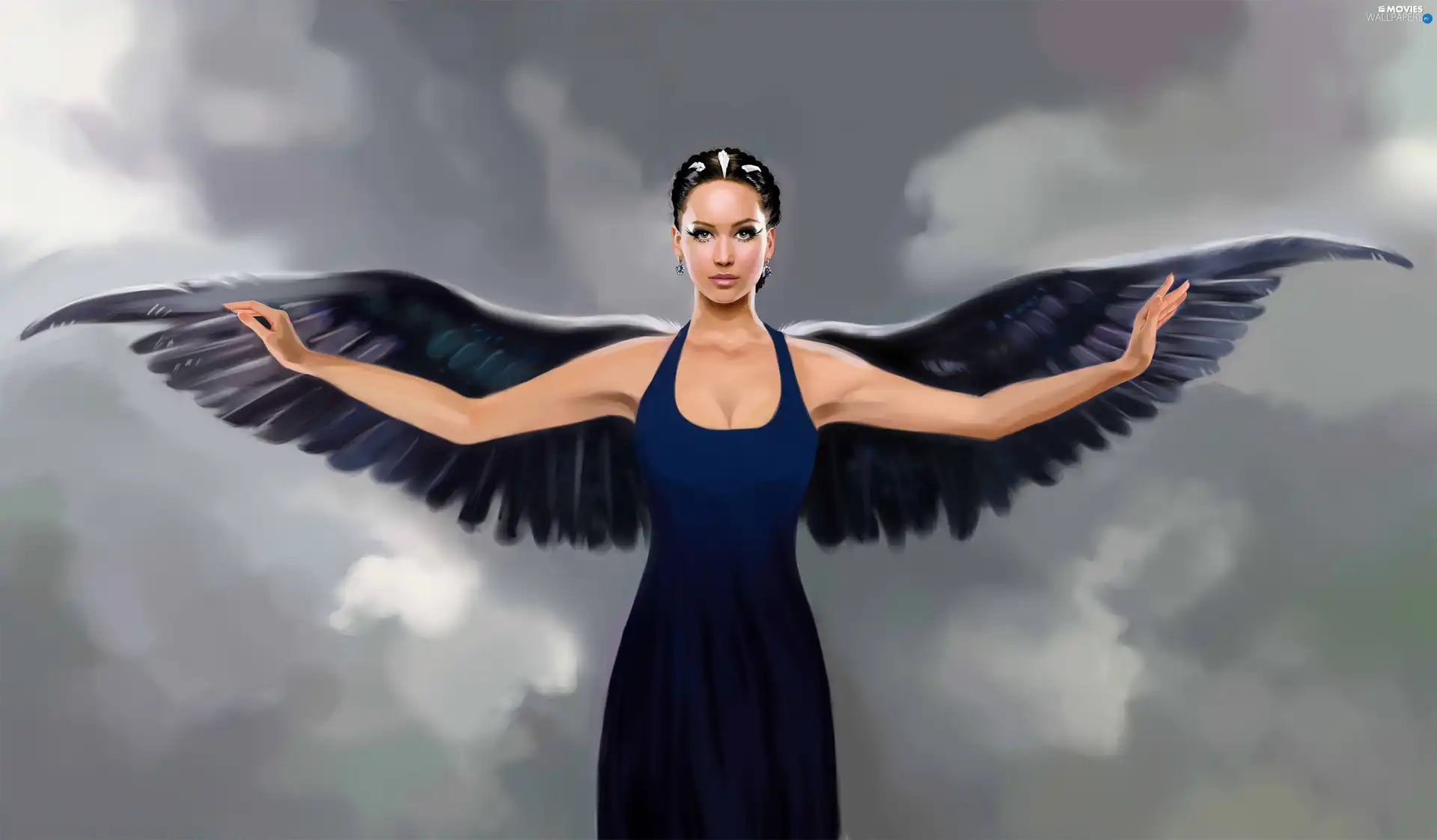 wings, brunette, jennifer lawrence, The Hunger Games, angel, Black