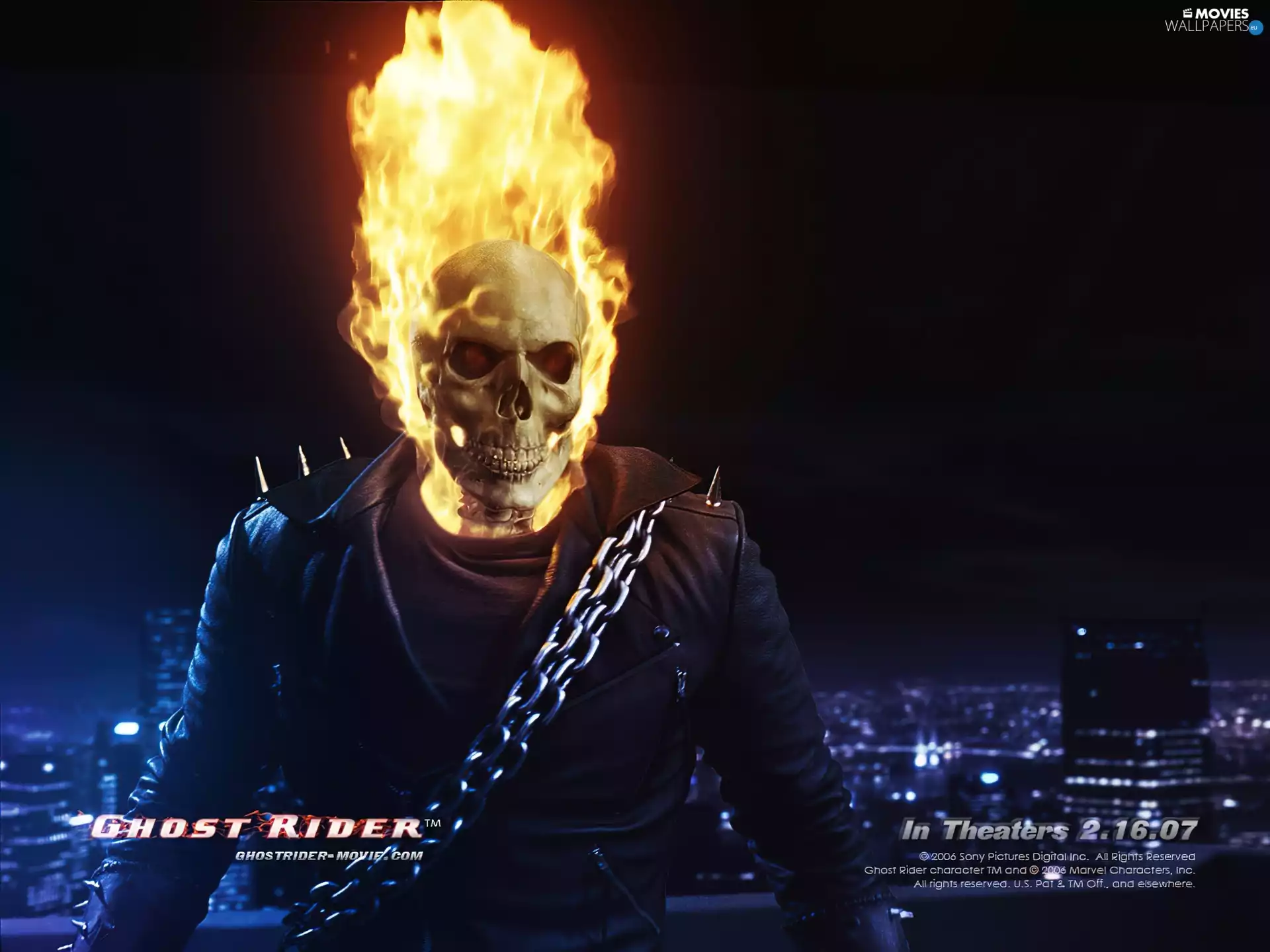 chain, Town, skull, burns, Ghost Rider