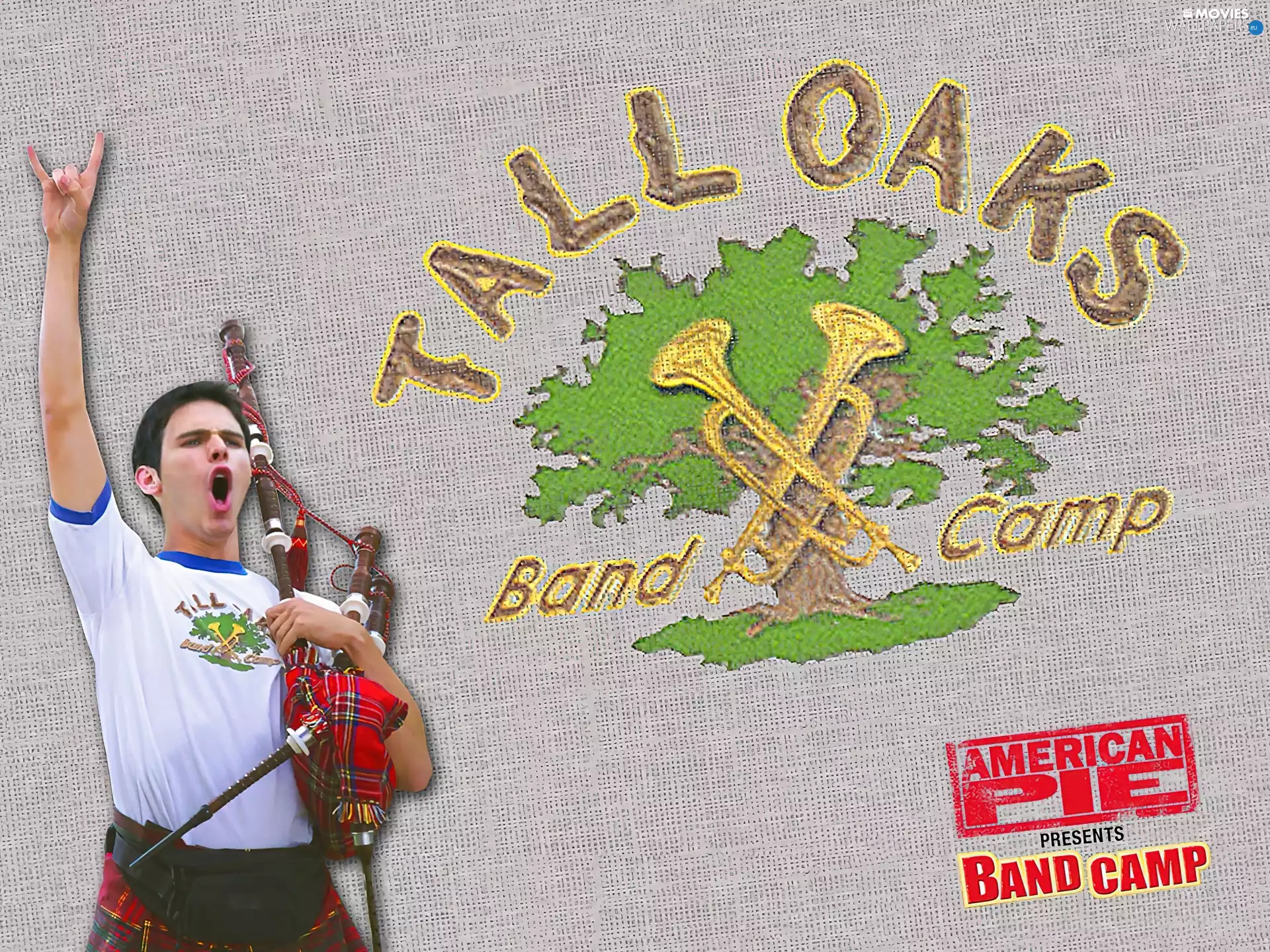 American Pie Band Camp, bagpipe, sapling, boy
