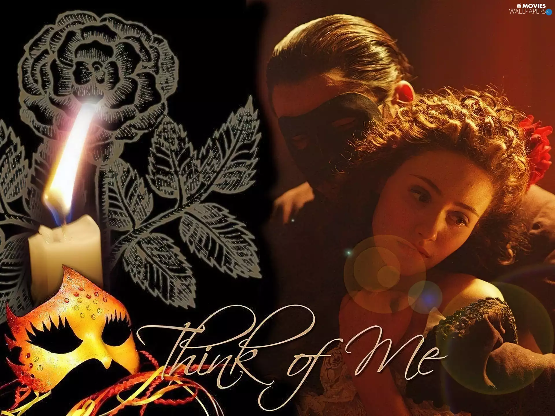 Gerard Butler, Phantom Of The Opera, Candle, Mask, rose, Emmy Rossum