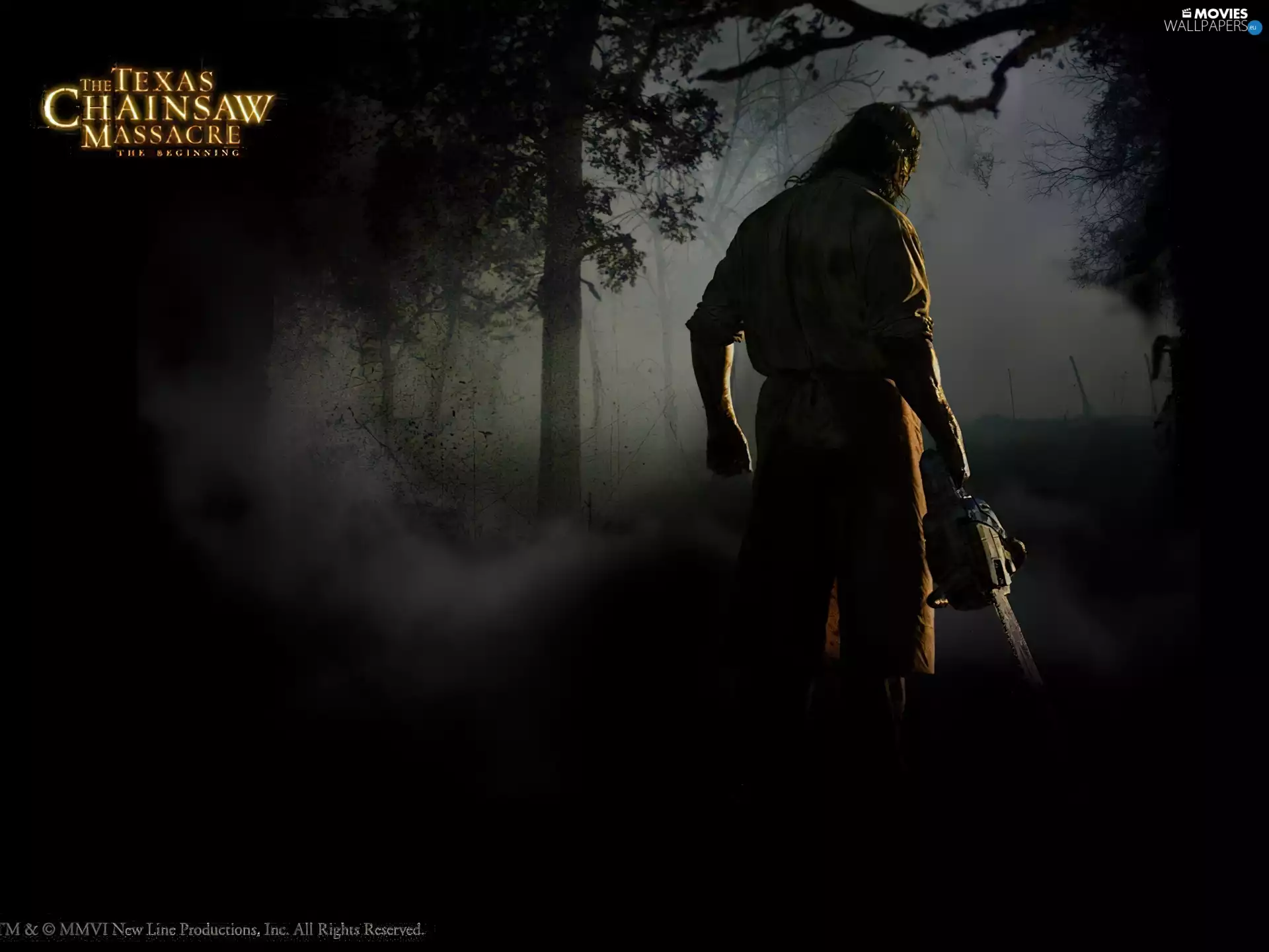 chainsaw, text, forest, Night, Texas Chainsaw Massacre The Beginning