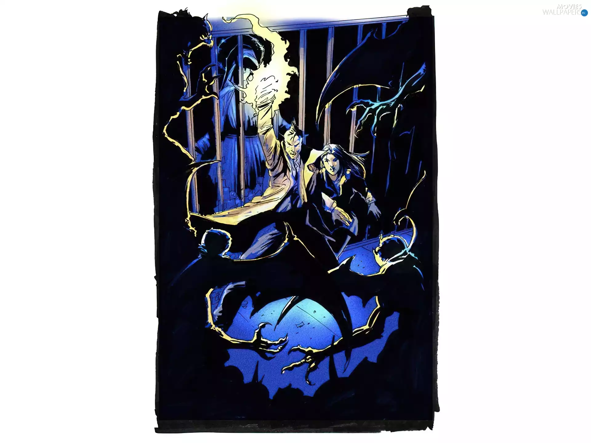 Constantine, flame, bars, creatures