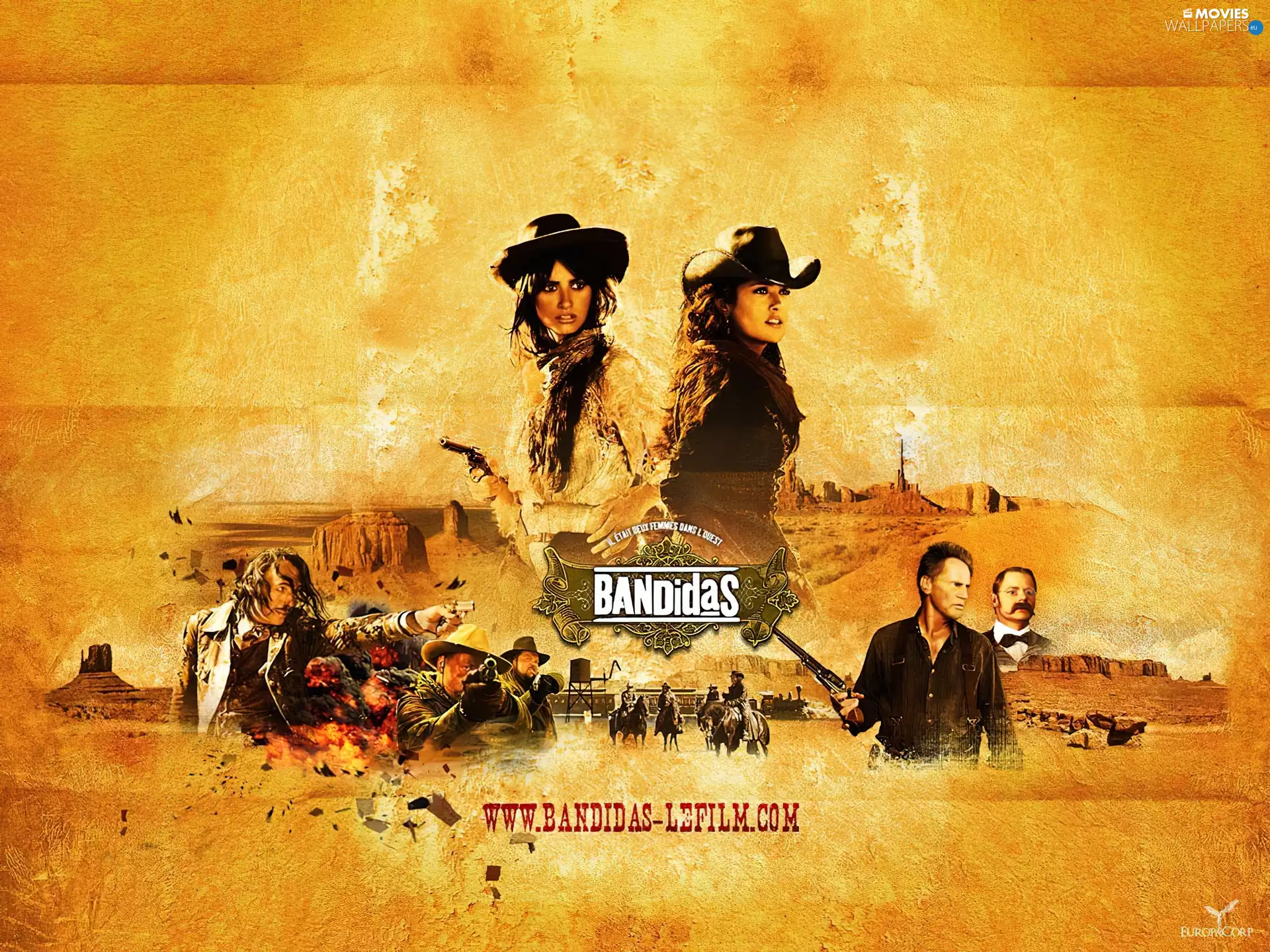 Hat, gun, Penelope Cruz, Salma Hayek, Sexipistols