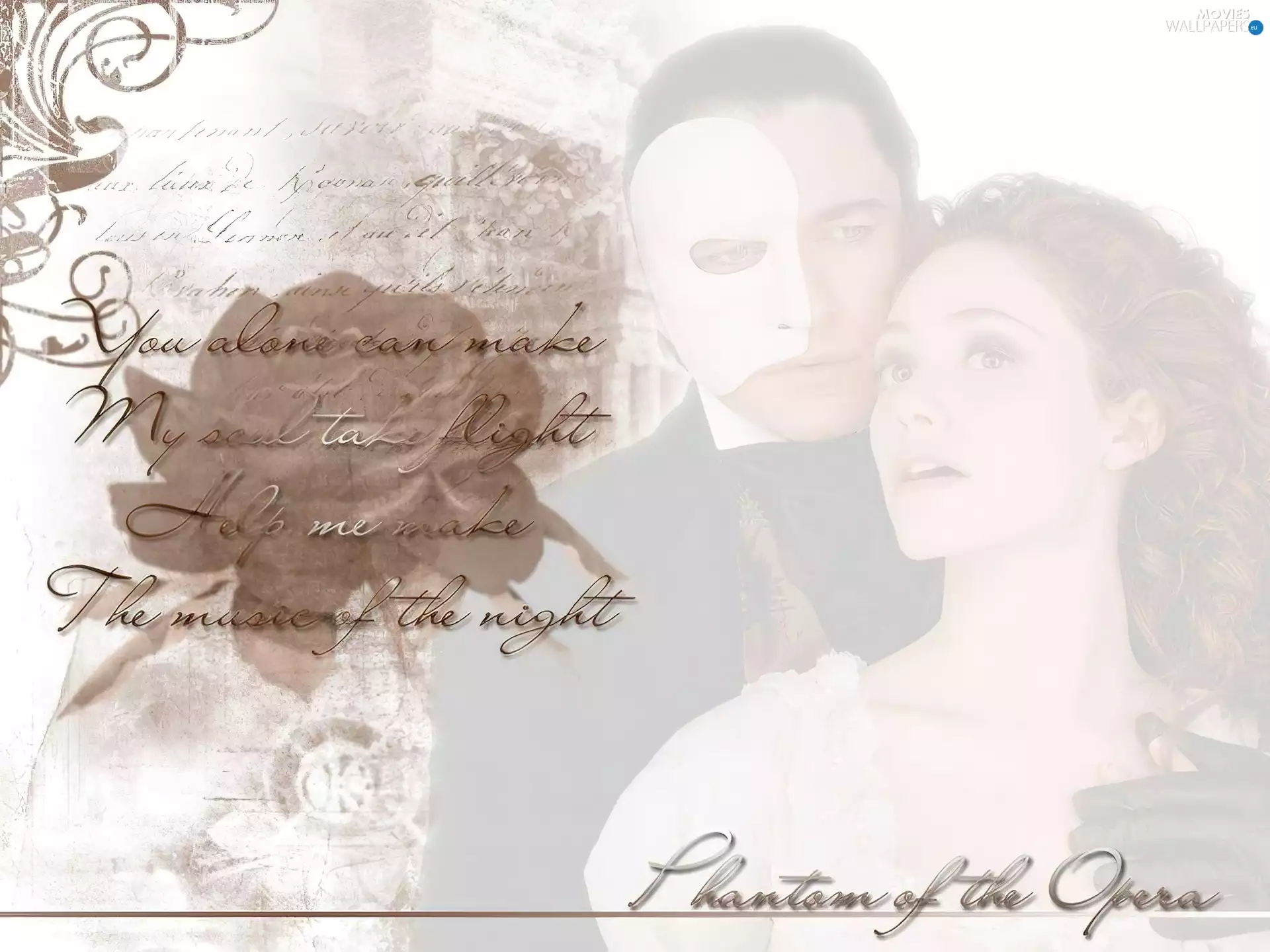 Emmy Rossum, Gerard Butler, poem, Phantom Of The Opera, brightly