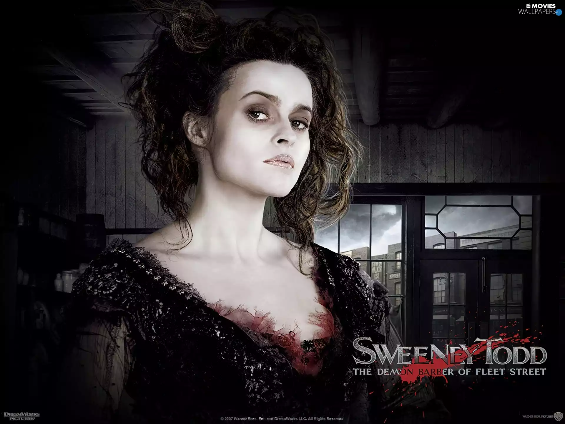 head-dress, Dress, Helena Bonham Carter, wooden house, Sweeney Todd