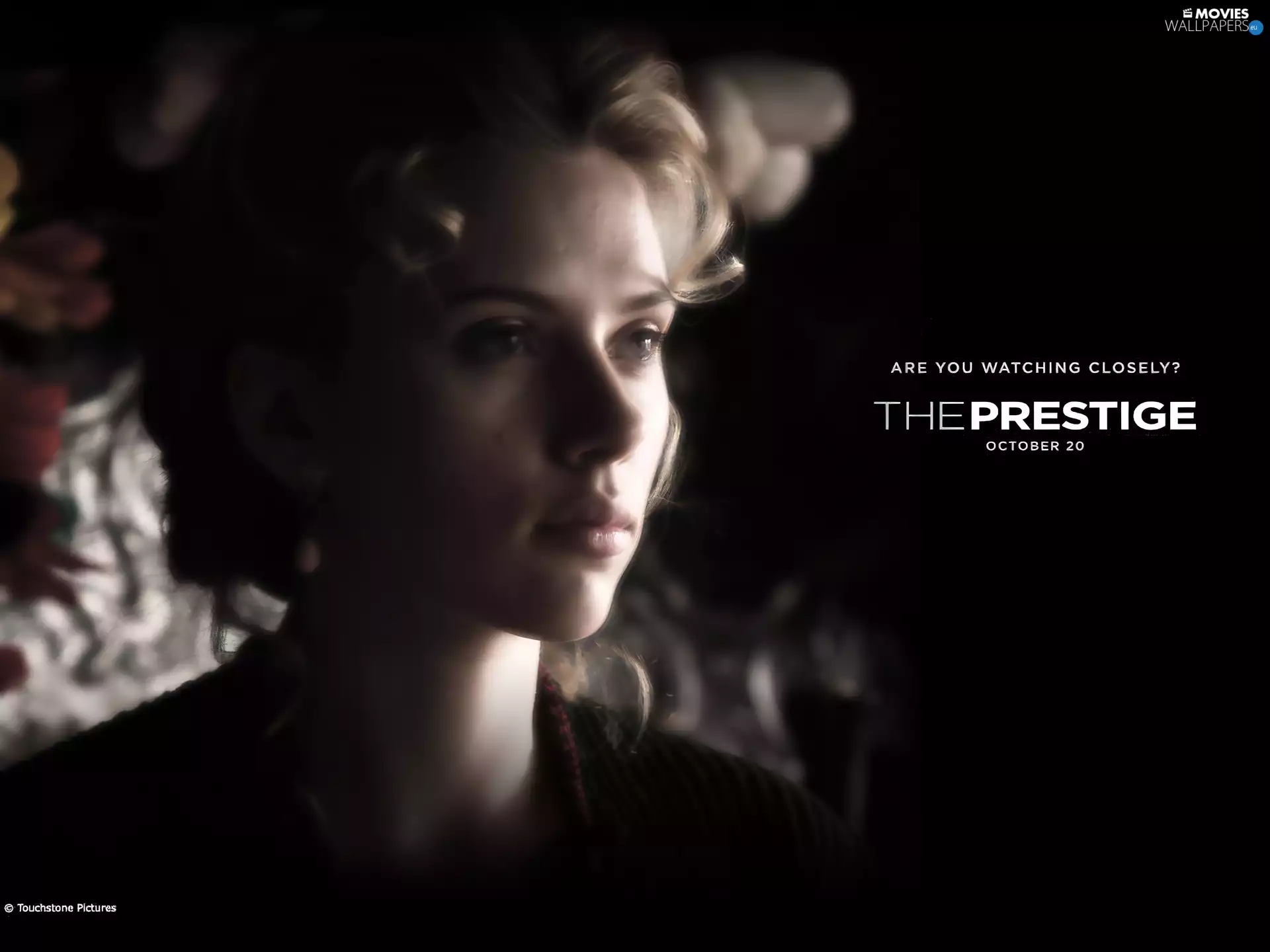 curls, text, Scarlett Johansson, face, The Prestige