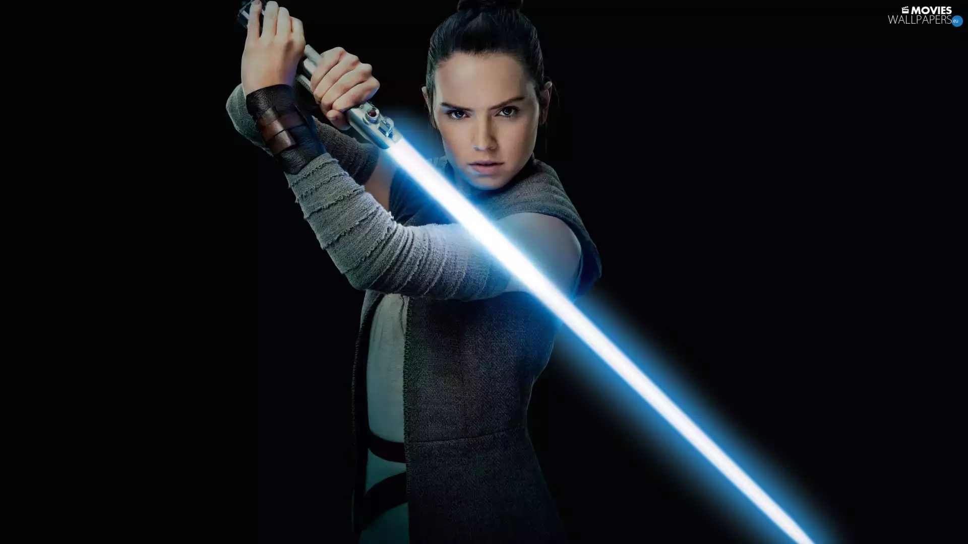Lightsaber, black background, Star wars, Rey - Daisy Ridley, Star Wars
