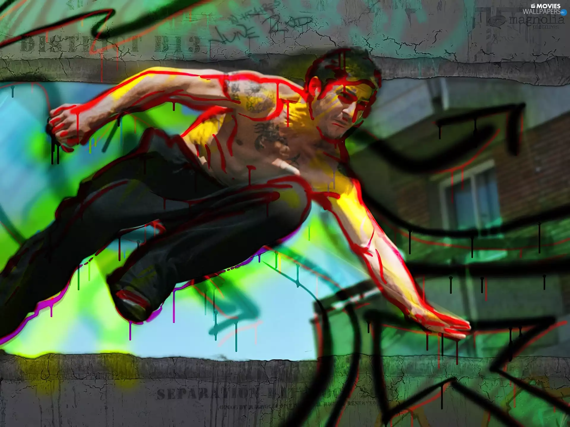 a man, District B13, parkour