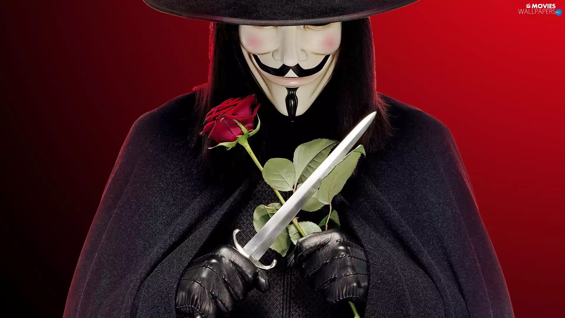 rose, dagger, Mask, V For Vendetta, a man