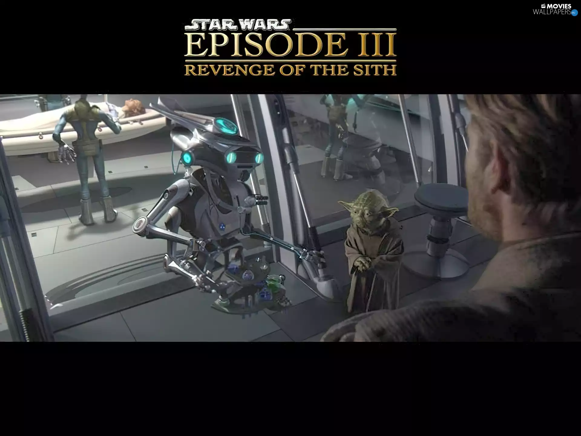 Star Wars, a man, Yoda, Robot