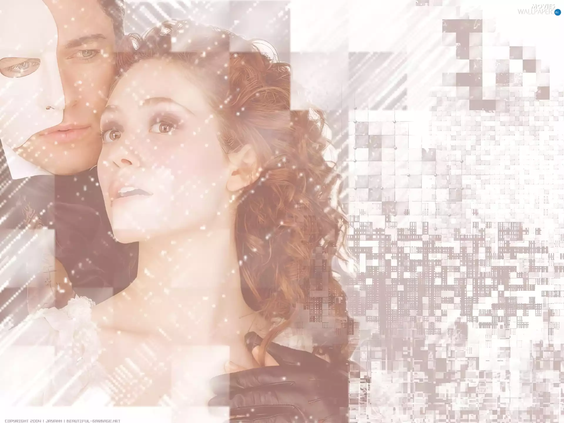 Mask, curls, Emmy Rossum, Gerard Butler, Phantom Of The Opera