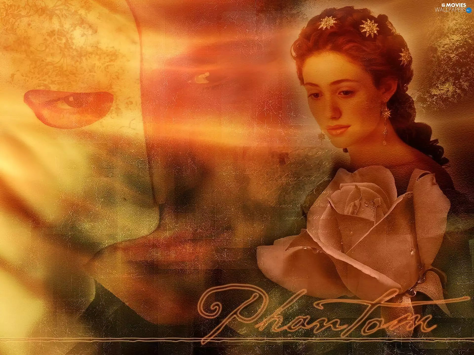 Mask, rose, Emmy Rossum, Gerard Butler, Phantom Of The Opera