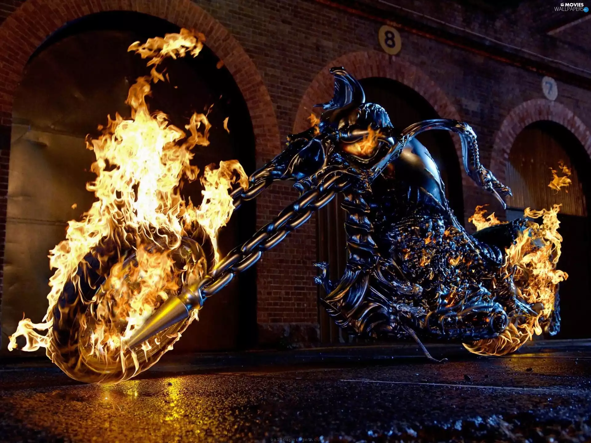 Flames, motor-bike, Ghost Rider