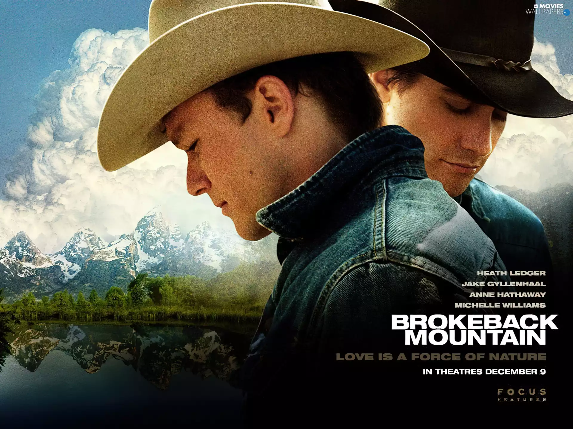 Mountains, clouds, Jake Gyllenhaal, Heath Ledger, Brokeback Mountain