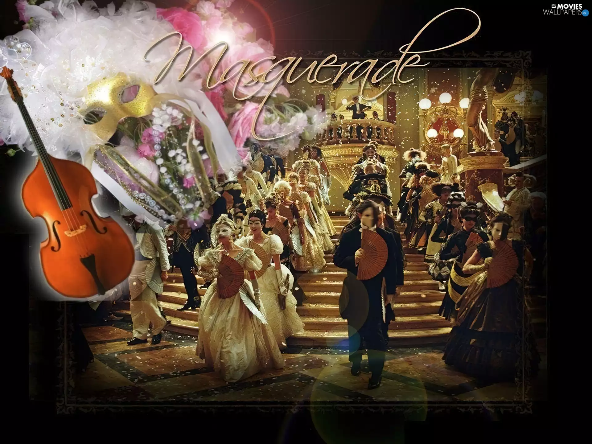 Characters, violin, bal, mask, Phantom Of The Opera