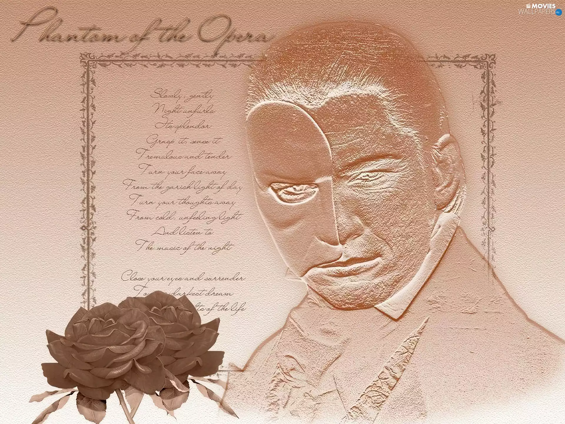 text, actor, frame, rose, Phantom Of The Opera