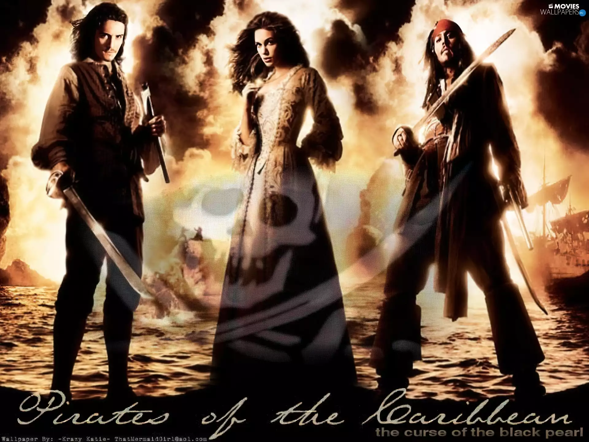 Orlando Bloom, Keira Knightley, Piraci Z Karaibów, Johnny Depp, explosion