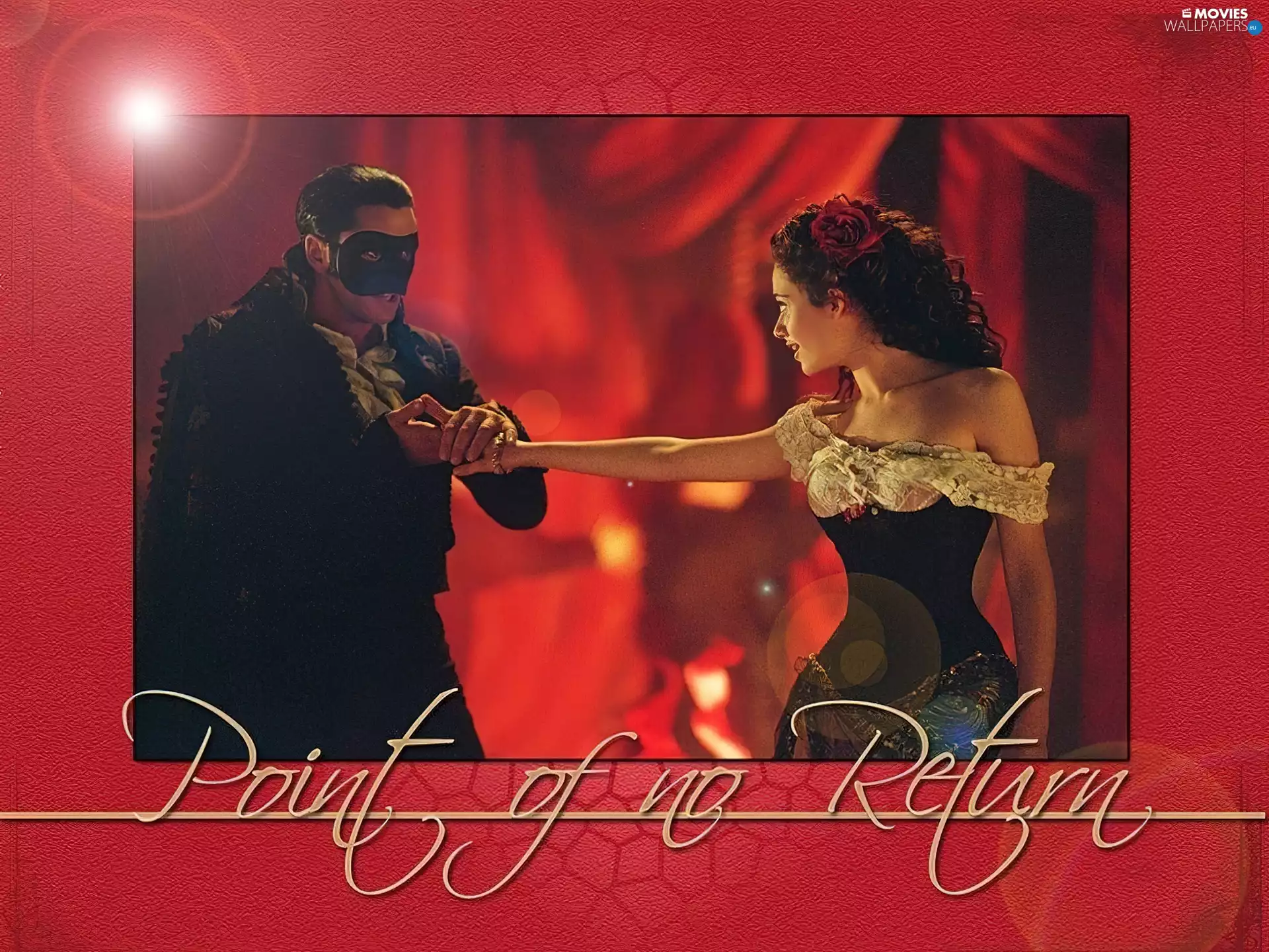 Red, background, Emmy Rossum, Gerard Butler, Phantom Of The Opera