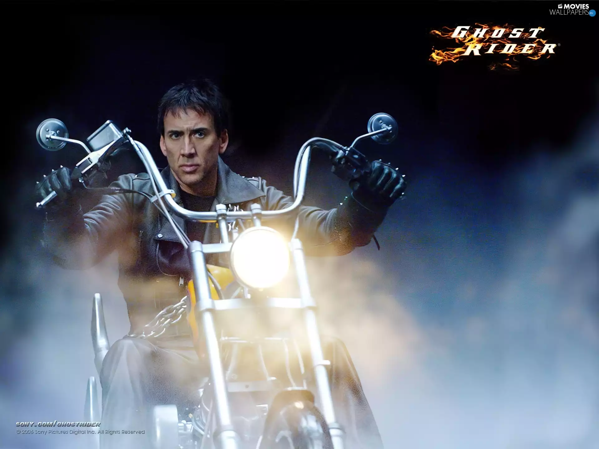 motor-bike, Ghost Rider, Nicolas Cage, smoke