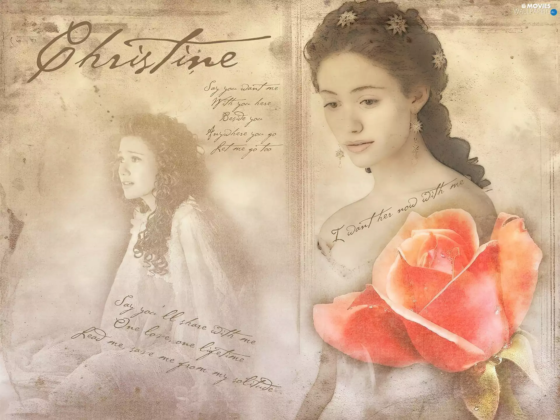 Phantom Of The Opera, sad, rose, Emmy Rossum