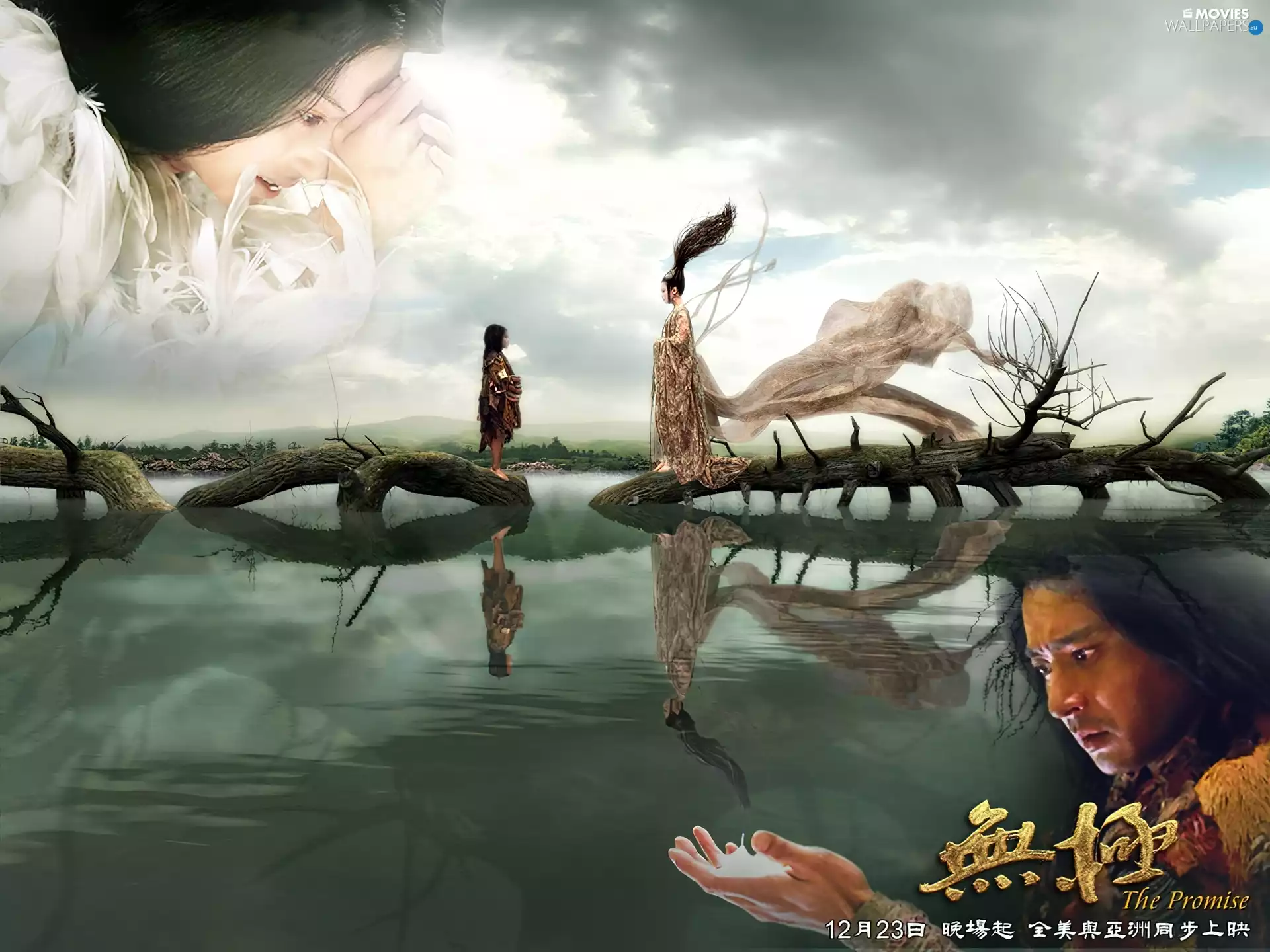 reflection, The Promise, Sky, Characters, trees, water