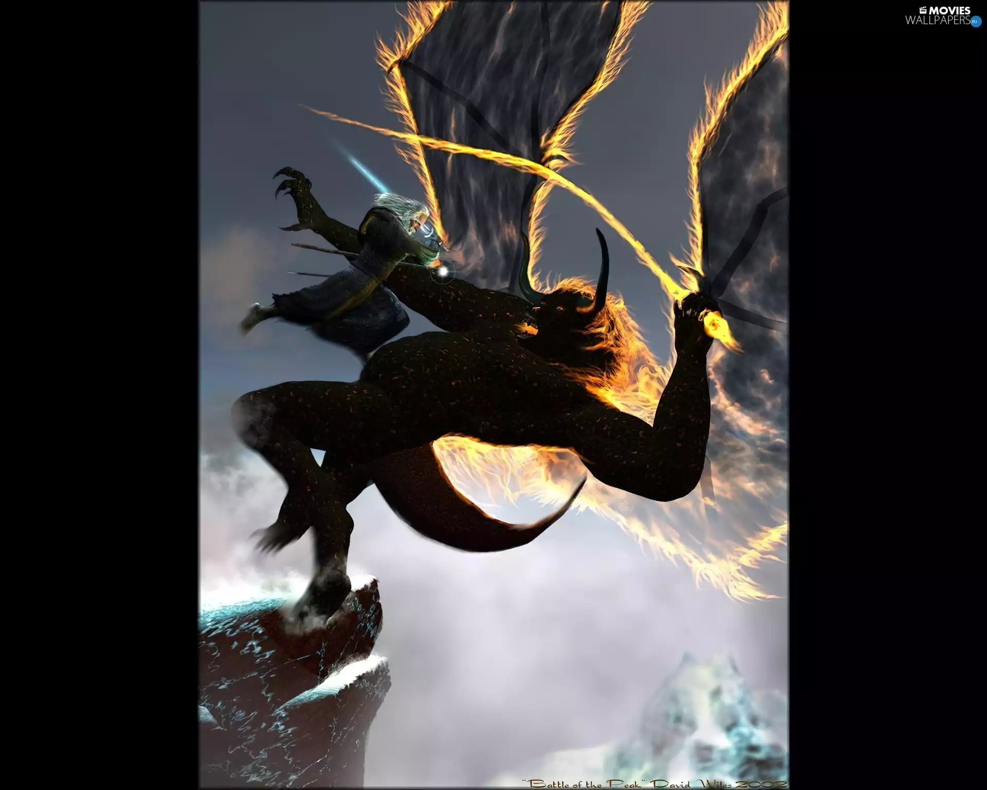 Big Fire, old man, creature, wings, The Lord of The Rings