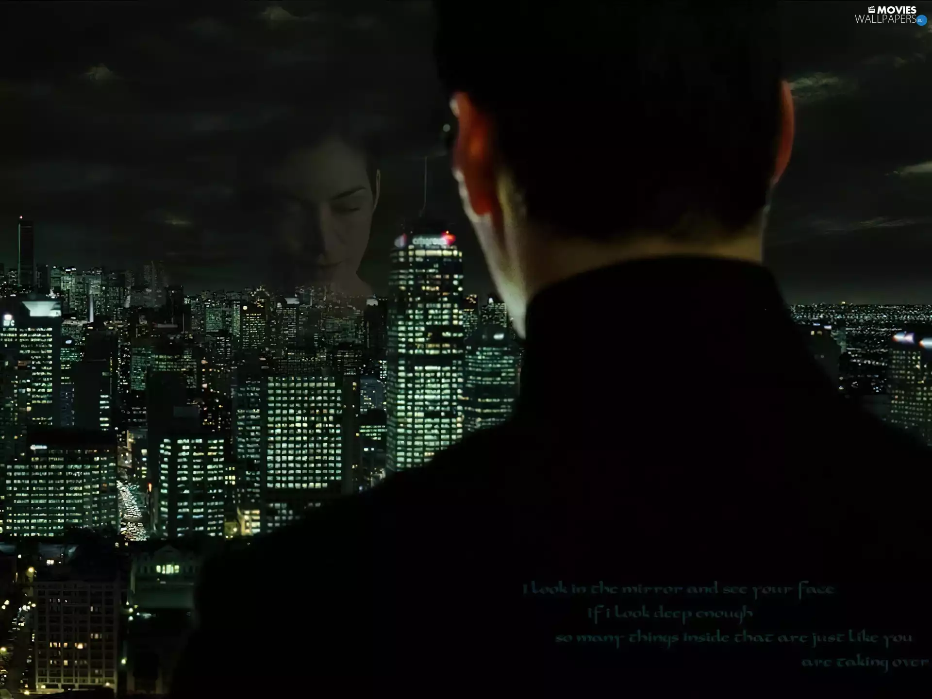 Women, a man, Town, skyscrapers, Matrix